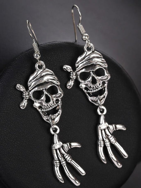 Halloween accessories retro environmental protection zinc alloy SKULL HEAD SILVER PLATED EARRINGS