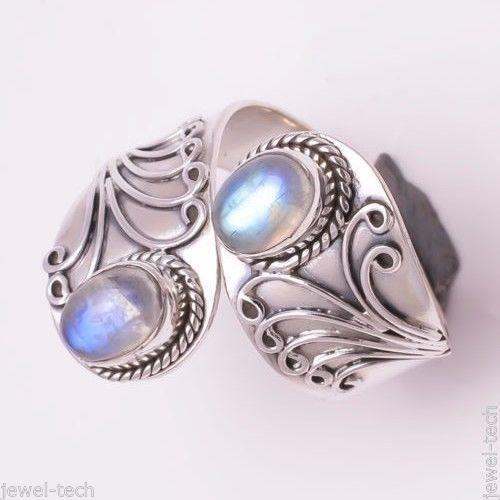 Rainbow Double Moonstone Silver Ring Jewelry