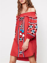 Load image into Gallery viewer, Pretty Embroidery Off-the shoulder Tassels Mini Dress