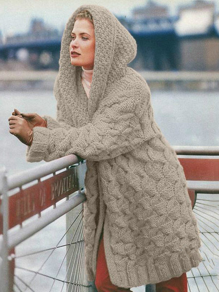 Cardigan Women's Hemp Knitting Thickened Versatile Hooded Sweater Cardigan