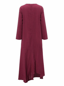 Women Vintage Cotton Tunic Loose Large Size Long Sleeve Maxi Dress