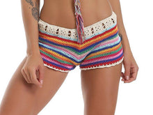 Load image into Gallery viewer, Colorful Stripes Hand Hook Beach Sexy Holiday Sunscreen Top Shorts Skirt Suit