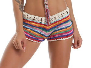 Colorful Stripes Hand Hook Beach Sexy Holiday Sunscreen Top Shorts Skirt Suit