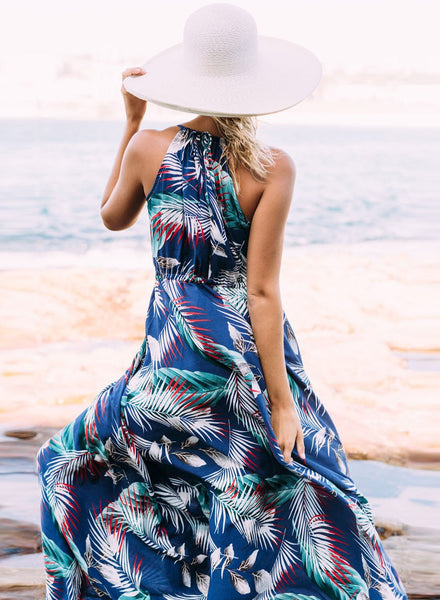 Spaghetti Stripe Printed Beach Bohemia Maxi Dress