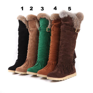 Flat high boots round fringed frosted casual snow boots large size women s boots