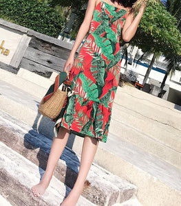 Print Spaghetti Strap Beach Dress