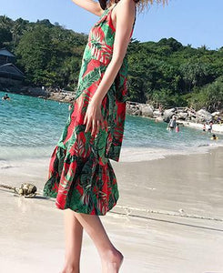 Print Spaghetti Strap Beach Dress