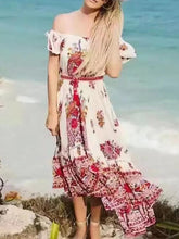 Load image into Gallery viewer, Pretty Bohemia Floral Off Shoulder Short Sleeve Beach Dress Maxi Dress