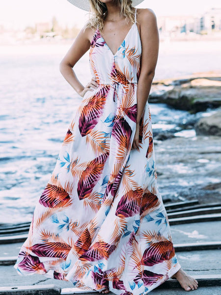 Spaghetti Stripe Printed Beach Bohemia Maxi Dress