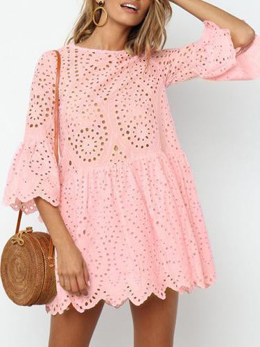 Summer Lace Splice Solid Color Mini Dress