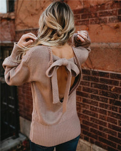 2018 Knit Long Sleeve Bowknot Tops Sweater