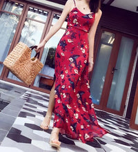Load image into Gallery viewer, 2018 Summer Floral Print Spaghetti Strap Side Split Beach Maxi Dress