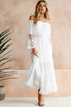 Load image into Gallery viewer, White Off Shoulder Long Sleeve Beach Maxi Dress