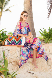 Loose Printed Side Split Bikini Gown Maxi Beach Dress