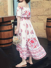 Load image into Gallery viewer, Pretty Bohemia Floral Off Shoulder Short Sleeve Beach Dress Maxi Dress