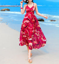 Load image into Gallery viewer, Sexy Printed Spaghetti Strap Back Cross Chiffon Beach Maxi Long Dress