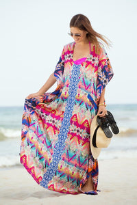 Loose Printed Side Split Bikini Gown Maxi Beach Dress