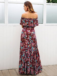 Floral Print Off Shoulder Beach Maxi Dress