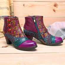 Load image into Gallery viewer, Boho Splicing Pattern Button Zipper Ankle Leather Boots