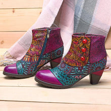 Load image into Gallery viewer, Boho Splicing Pattern Button Zipper Ankle Leather Boots