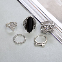 Load image into Gallery viewer, Vintage Big Black Stone Midi Ring Set Boho Antique Silver Color Knuckle Female Rings