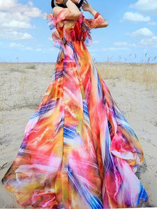 Hot beach chiffon dress sleeveless bohemia full dress holiday maxi dress