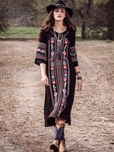 Load image into Gallery viewer, New Rayon Embroidered Mid-length-sleeved Beach Skirt Holiday Long Dress