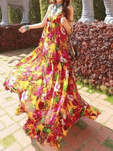 Load image into Gallery viewer, Bohemian Chiffon Dress Ladies Floral Printed Deep V-neck Sexy Spaghetti Strap Backless Summer Maxi Dress