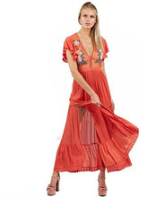 Load image into Gallery viewer, Bohemian High Waist Petal Sleeve Deep V Neck Maxi Dress