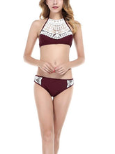 Load image into Gallery viewer, Solid Color Embroidery Boho Bikini Set Swimsuit