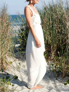 Flower Lace Strap White Maxi Dress