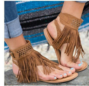 Flat Rhinestones Tassels Flip Flops Sandals