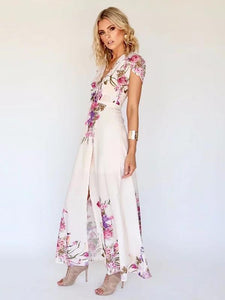 Deep V-neck Floral Split-side Maxi Dress
