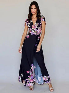 Deep V-neck Floral Split-side Maxi Dress
