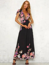Load image into Gallery viewer, Deep V-neck Floral Split-side Maxi Dress