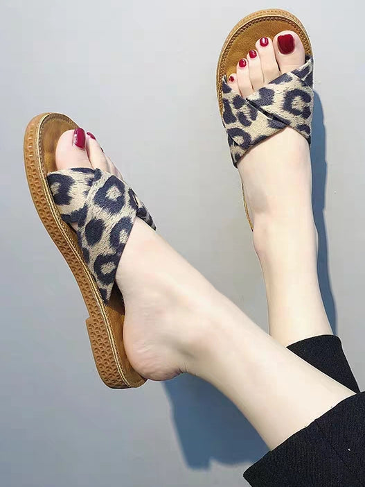 Women Summer Leopard Flat Slippers