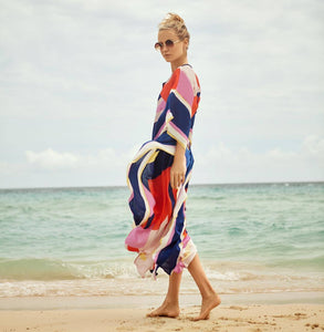 Floral Long Sleeve Beach Bikini Cover Up Maxi Dress
