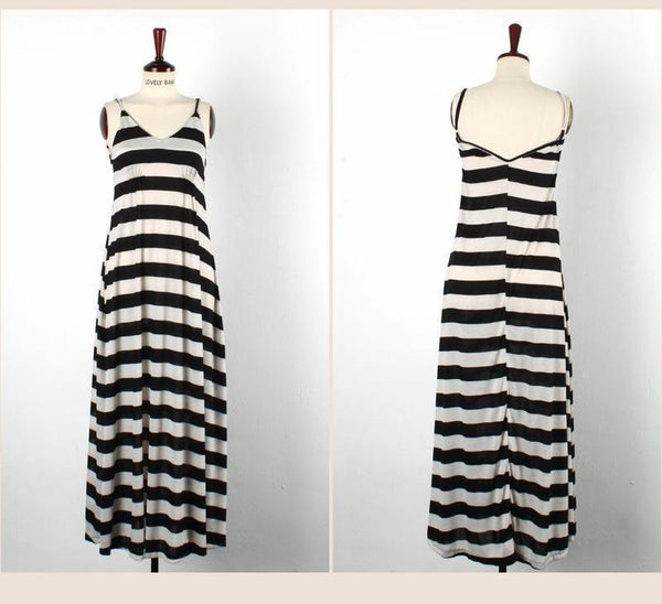 Sexy Stripe Sleeveless Bohemia Beach Maxi Dress