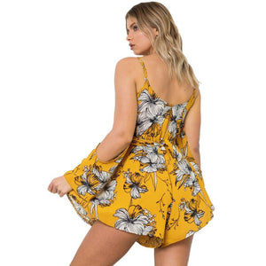 Sexy Printed Spaghetti Strap High Waist Chiffon Rompers