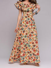 Load image into Gallery viewer, Retro Flower Print Lutos Leaf Long Dress