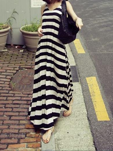 Sexy Stripe Sleeveless Bohemia Beach Maxi Dress