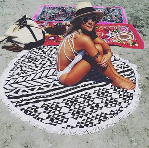 Hot Sale Geometric stitching printing fringed beach towel dual sun protection bath towel Mat