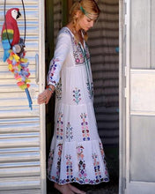 Load image into Gallery viewer, Print Long Sleeve Embroidered Bohemia Beach Maxi Dress