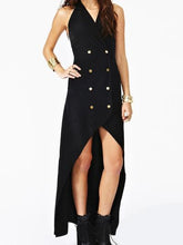Load image into Gallery viewer, Double Breasted High Low V Neck Sleeveless Halter Going Out Dress