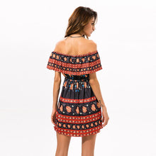 Load image into Gallery viewer, Off shoulder Tribal Floral Summer High Waist Beach Sexy Mini Dress