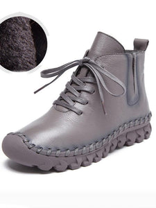 Winter Solid Color Genuine leather Booties