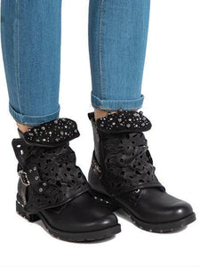 Women Rivet Square Heel Boots