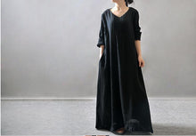Load image into Gallery viewer, Vintage Linen Round Neck Long Sleeve Loose Casual Maxi Dress