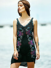 Load image into Gallery viewer, Bohemian STYLE flower color embroidery V neck retro wind dress skirt
