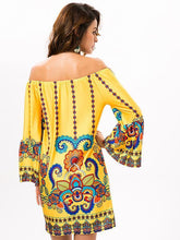 Load image into Gallery viewer, Pretty Floral Bohemia Off Shoulder Long Trumpet Sleeve Bodycon Mini Dress